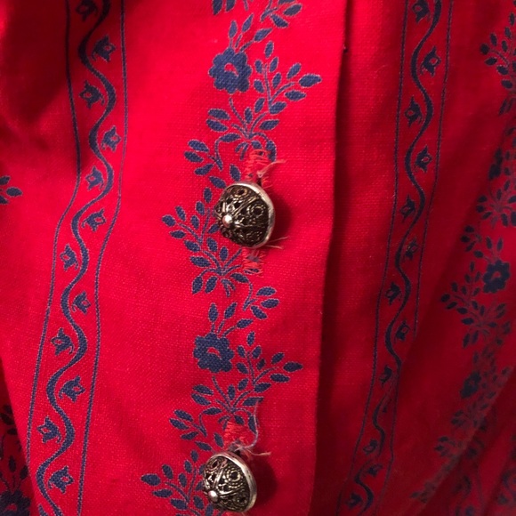 Vintage red dirndle Swiss Austrian dress prairie S - Picture 2 of 8